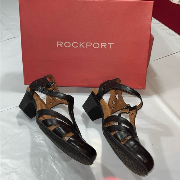 NEW Rockport Cobb Hill Women's 8.5M Aubrey Black Strappy Sandals Low Heel Buckle - Picture 7 of 13